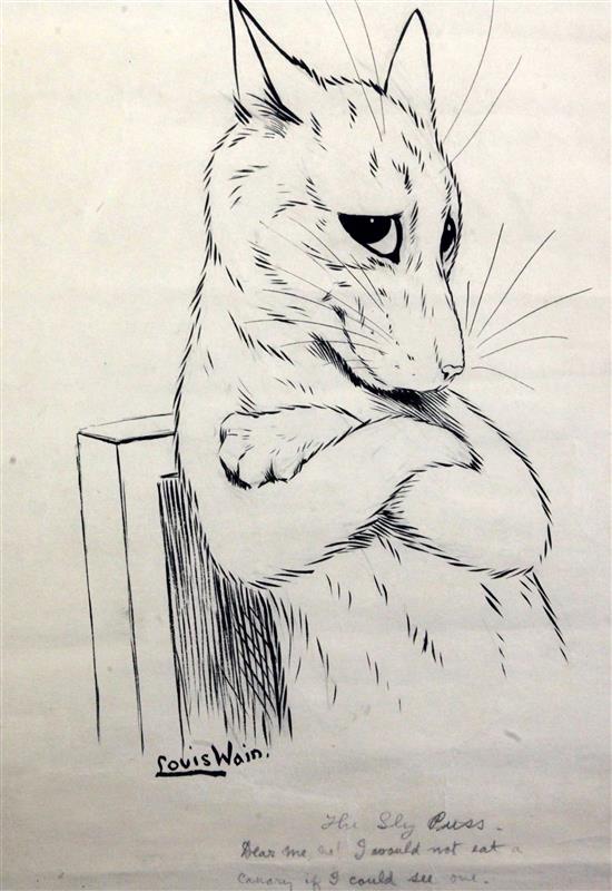 Louis Wain (1860-1939) The Sly Puss - Dear Me No! I would not eat a canary if I could see one 16 x 12in.